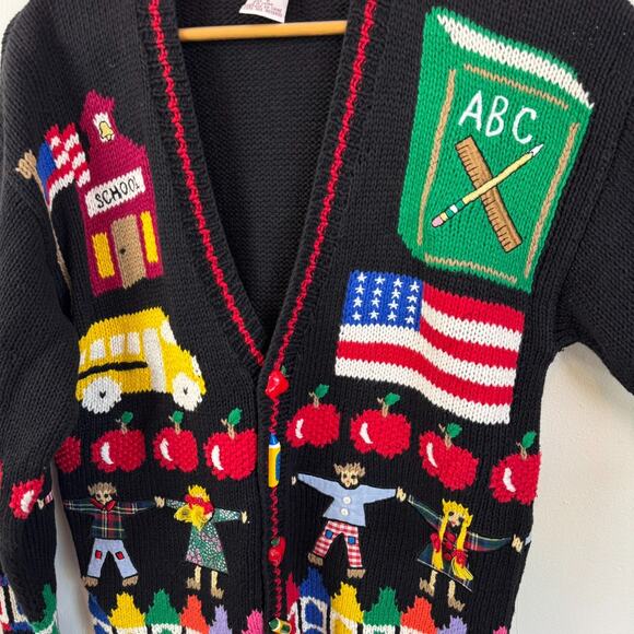 PBJ Sport Cardigan Sweater S M Back 2 School Bus Kids Students Teacher Classroom - Picture 4 of 11